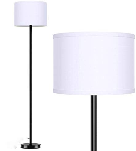 DARKROOM Light Wooden Base LED Modern Standing Floor Lamp (White Shade, Black, Pack of 1)