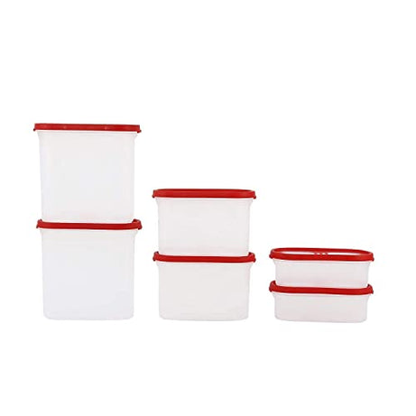 Cutting EDGE Airtight 3 Line Red Lid Box for Kitchen Modular Storage Container Set, 1800ml x 2, 1200ml x 2, 525ml x 2 (Set of 6)