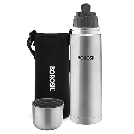 Borosil Hydra Thermo 1000 ml Stainless Steel Water Bottle | Double Wall Vacuum Insulated Flask | 24 Hours Hot and Cold | Bottle for Office, Gym, School, Black