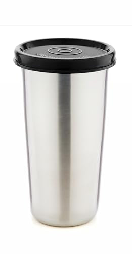 Signora Ware Stainless Steel Mini Tumbler/Food Storage with Lid | Air Tight Leak Proof Glass Tumblers for Office Gym Yoga Hiking Trekking Travel Home Kitchen (300Ml), Set of 1, Black