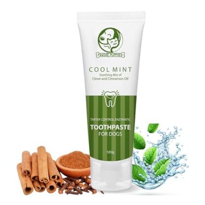 Foodie Puppies Dental Care Cool Mint Toothpaste for Dogs - 100g with Soothing Mix of Clove and Cinnamon Oil | Tartar Control Enzymatic Toothpaste Suitable for all Dogs and Puppies