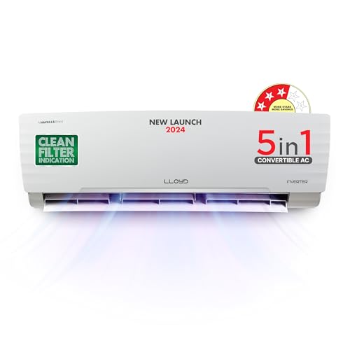 Lloyd 1.5 Ton 3 Star Inverter Split AC (5 in 1 Convertible, Copper, Anti-Viral + PM 2.5 Filter, 2023 Model, White with Chrome Deco Strip, GLS18I3FWAGC)