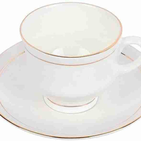 Tableware Bone China Cup and Saucer Set of 12 (6 Plates & 6 Cups) with Elegant Golden Line - 150 Ml