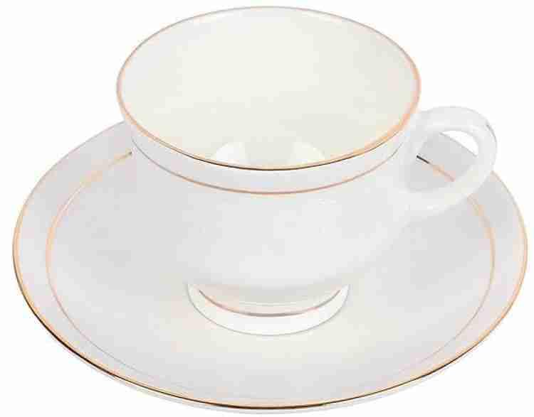 Tableware Bone China Cup and Saucer Set of 12 (6 Plates & 6 Cups) with Elegant Golden Line - 150 Ml