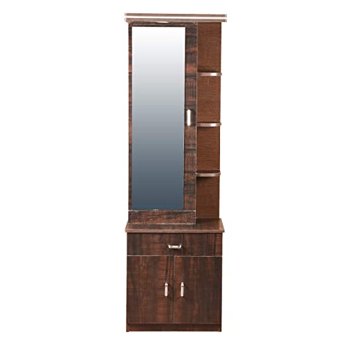 Fast4Ward Engineered Wood Modern Dressing Table with Glass Storage and Drawer and Door (Brown)