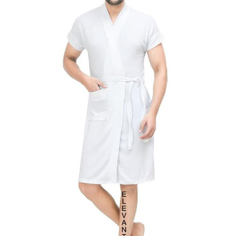 ELEVANTO bathrobe for men||bath robes|| Half Sleeve 1 Pocket | Soft & Lightweight Comfort bath robe (WHITE)