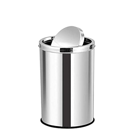 Ak International Stainless Steel Swing Dustbin Set of 2Pcs, (10X14-18 Liter) Trash can Garbage Bin Paper Bin Round Shape Silver Color use for Home.