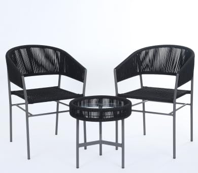 FLOOR DECOR Patio Seating 2 Chairs and 1 Round Table Set Braid Rope Outdoor Furniture Set for Outdoor, Indoor,Garden Furniture (Black)