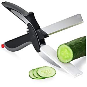 AASAVI Steel Smart Clever Cutter 2 in1 Kitchen Knife Food Chopper |with in Built Mini Chopping Board and Locking Hinge | Stainless Steel Blade