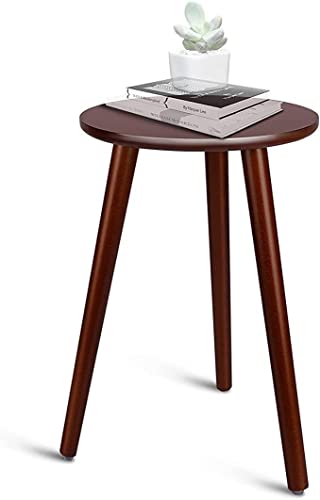 Dime Arts Shoppee Round Side Table, Nightstand Coffee End Table for Living Room, Bedroom, Small Spaces, Easy Assembly Modern Home Decor Bedside Table with Natural Wood Legs (Brown)