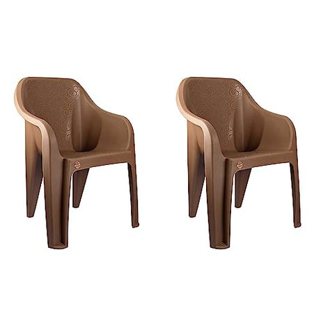 Cello Plastic Arm Rest Dynamo without Cushion Mid Back Chair (Brown) - 2 Pieces