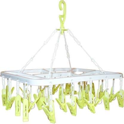 River Plast Cloth Drying Hanger with 32 Plastic Clips (Set of 1) (Random Color Will be Sent as per Availability - Blue / Green / Pink)