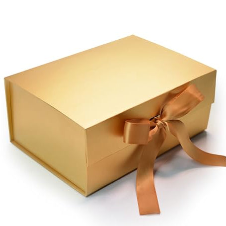 RBS®- Elegant Gold Gift Box with Ribbon (23 x 16 x 10cm) Empty Gift Box (1 Pack) Hamper Box Holds upto 5 kg Gift Box for Presents Reuse Gift Packing Box Decorative Hamper Box (Elegant Gold)