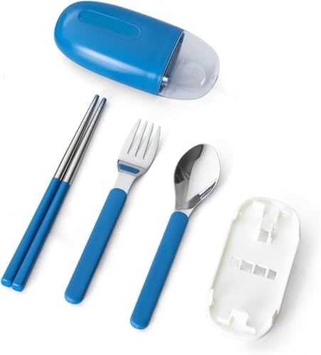 FASHRAMP Portable Cutlery/Utensil Set, Pocket Sized Stainless Steel Fork, Spoon, and Chopsticks, Food Grade Plastic Handle, with Storage Case, BPA Free, Ideal for Travel and Outdoor