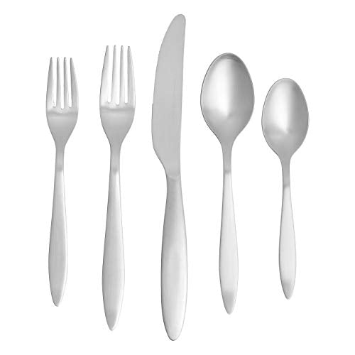 Amazon Basics 20-Piece Stainless Steel Satin Matte Flatware Set, Service for 4