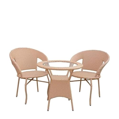 CLASE FURNITURE D12 2 Chair 1 Table Set Outdoor Indoor Gold Single Seater Chair Set, Balcony Garden Patio Home Improvement (2 Chairs and 1 Table with Glass Set)