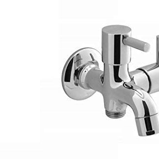 JAGGER Brass Jgr58 Turbo 2 Way 2 In 1 Bib Cock Taps Compatible For Washing Machine, Bathroom, Toilet Hose With Teflon Tape And Wall Flange, Chrome