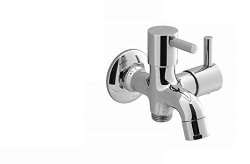 JAGGER Brass Jgr58 Turbo 2 Way 2 In 1 Bib Cock Taps Compatible For Washing Machine, Bathroom, Toilet Hose With Teflon Tape And Wall Flange, Chrome