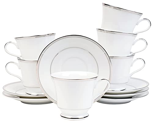 DANKOTUWA Luxury Porcelain Cup And Saucer Solid Set For 6 | Pure Platinum Crafted Tea Set. Vegan Scratch Resistant Dishwasher Safe And Light Weight. 12 Pieces 200 Ml (Infinity Platinum)