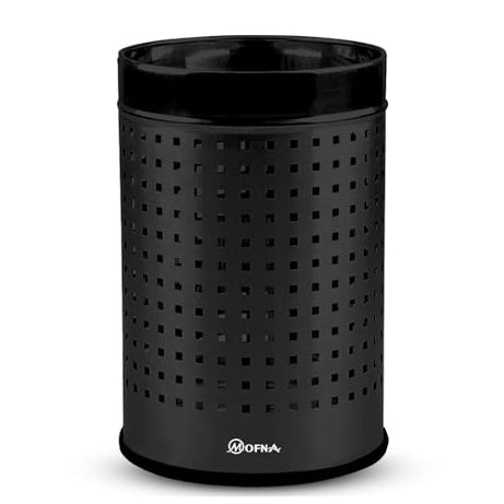 Mofna Stainless Steel Square Perforated Dustbin, Garbage Bin Paper Bin For Home, Bedroom, washrooms, Office, Kitchen, Bathroom (8x12 inch - 8-Liter (Black))