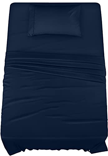 3 Piece Bed Sheet Set (Twin, Navy) Flat Sheet + Fitted Sheet + Pillow Case - Luxury Soft Brushed Microfiber Wrinkle Fade & Stain Resistant - by Utopia Bedding by Utopia Bedding