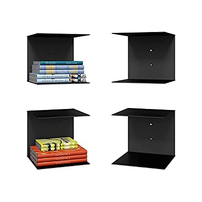 LEVON Metal Book Shelves Wall Mounted Floating Shelves Set Of 2, Picture Shelving Ledge For Kitchen, Living Room, Bedroom, Office (Medium), Black