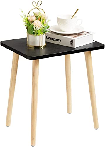 UMAAS Unique Wooden Handicrafts® Black Side Table, Modern End Table for Living Room, Bedroom, Balcony and Office,Wooden Table with Natural Wooden Legs (35.56x30.48x37.5 cm) (Black)