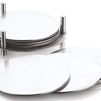 AYURVEDACOPPER Stainless Steel Round Kitchen Dining Serving and Desk Coaster 6 pcs Set with Stand