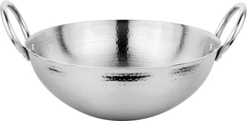 Prabha Stainless Steel Hammered Finish, Heavy Gauge Kadhai, Kitchen Wok with 0.5L Capacity & 145mm Size, Compatible with Gas Stove