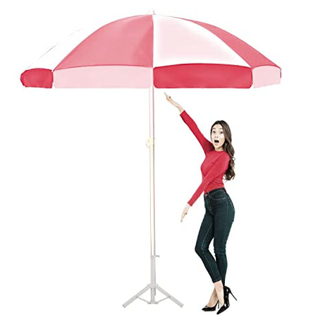 ORILEY 6ft/36in Outdoor Garden Umbrella with Stand Holder Big Size Water Resistant Heavy Duty Super Cloth Patio for Rain & Sun Protection (Red & White