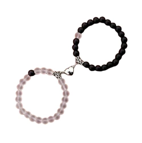 BEAUTIVIA Bracelets Multi Layer Stone Beads Couple-Combo Matching Best Friend Relationship Couple Bracelet heart for gift wife,special one 2 Pcs (White) (Transparent & Black)