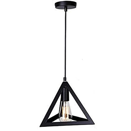 Jackal® Triangle Shape Pendant Light (𝘄𝗶𝘁𝗵𝗼𝘂𝘁 𝗕𝘂𝗹𝗯) - Pack of 1 | Hanging Ceiling Light with Braided Cord | Decorative Chandelier for Home, Living Room, Indoor, Outdoor & Bar | Jhumar Lighting (Black)