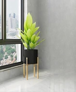 ATCM 1 Piece Planter Stand, with pot Indoor Outdoor Plant Flower Holders, Balcony Home Office Décor Only Pot Included for Living Room (12 Inch) (Black & Gold)