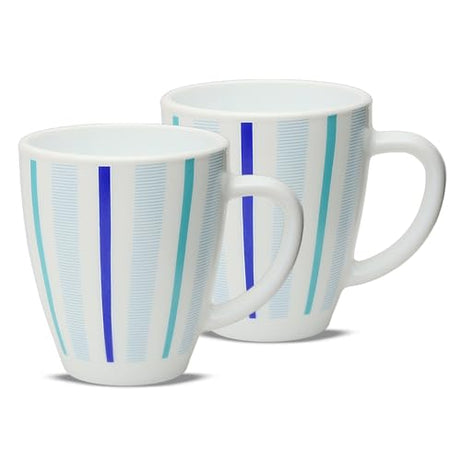 Larah by BOROSIL Blue Strip 390 ml Mug Set of 2, Microwave Safe, Chip Resistant, Blue & White (Opalware)