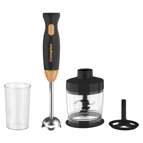 Crompton Ameo Trio – Hand blender+ Chopper+ whisker || 300 watts powerful motor|| Food grade blades|| Blend/Chopp/Whisk || Hot and cold Blending || Anti splash technology|| 2 years warranty.