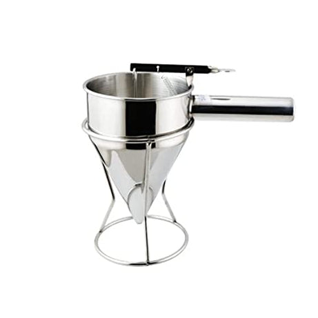 Shoppers Hub PNQ Multi Purpose Stainless Steel Conical Funnel Strainer with SS Stand and Adjustable Mouth Opening for Liquid Dispensing Dressing Nepali Soli Making Device for Use in Homes, Bakeries, Cafes, Hotels and Restaurants