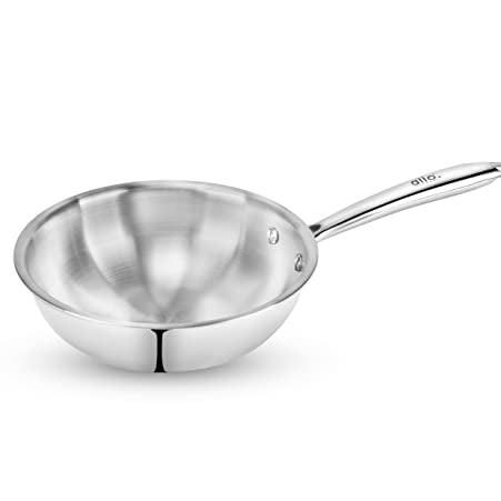 Allo CookSafe 2 Litre TriPly Stainless Steel Wok - Induction Friendly - Naturally Non Stick, 22Cm