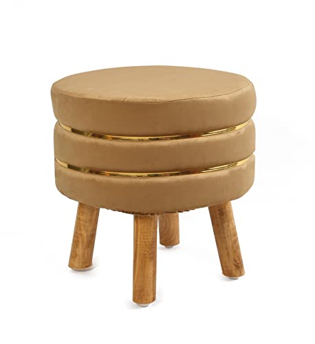 T.S Enterprises Ottoman Stool Pouffe for Living Room with Brown Leg, Pouffes Sitting Stool for Living Room (Beige)