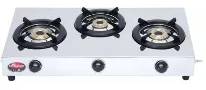 Surya Flame LPG Gas Stove 3 Burner Stainless steel TRIPLECOOK Cooktop With BIS Certified Doorstep Warranty 2 Years (Silver)