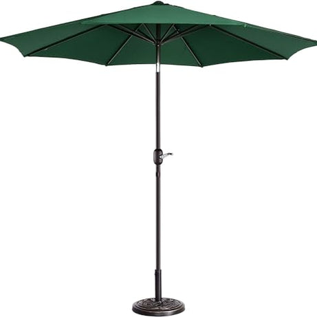 COSTWAY 9ft Outdoor Patio Umbrella Waterproof & Fade-Resistant with Marble Base & Crank Handle Center Pole Stand for Garden, Poolside(Green)