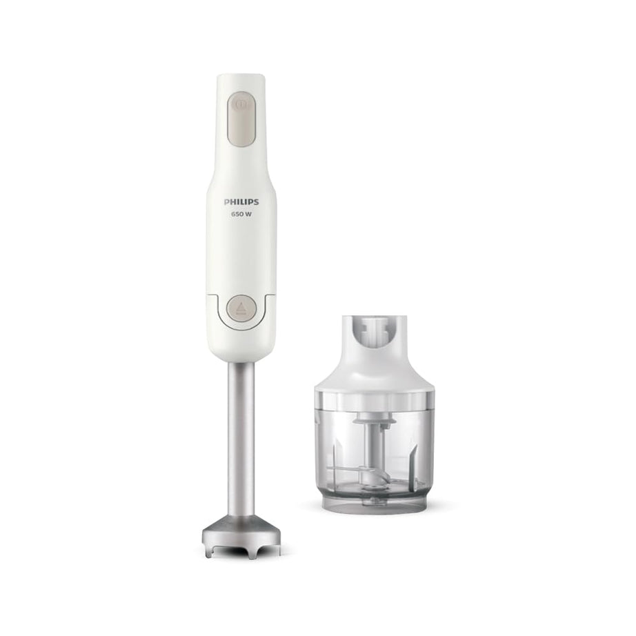 Philips Hand Blender HL1600/02-650W Powerful Motor, Compact Chopper, Detachable Steel Rod, Single Button Release, 2 Year Warranty, White & Brown