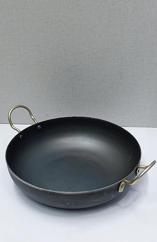 Heavy Iron 10" kadhai/Pure Iron kadhai/Flat Bottom Heavy kadhai/ 10" Iron wok