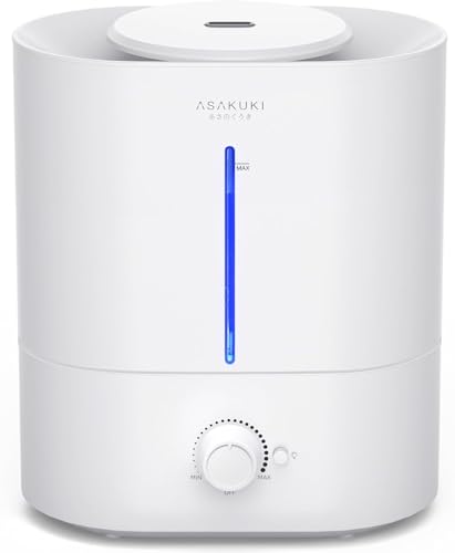 ASAKUKI Cool Mist Humidifiers for Bedroom Large Room, Top Fill 4L Ultrasonic Humidifier for Baby Nursery&Plants, Quiet Air Humidifier with 40H Runtime, Diffuser, Night Light, Auto Shut Off, Easy Clean