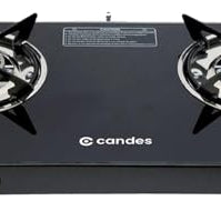 Candes Gas Stove 2 Burners | Gas Saver Tornado Burners | Manual Ignition 2 Burner Gas Stove | 6mm Toughened Glass | Gas Chulha | LPG Gas Stove | ISI Certified | 1 Yr Warranty