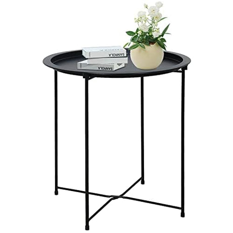 Amazon Brand - Umi Coffee Table For Living Room | Camping Table Foldable, Round Coffee Table For Balcony Living Room, Garden Table | 46.9D X 46.9W X 52.5H Cm, Black - Cast Iron