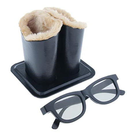 F FABOBJECTS® Double Head Plush Lined PU Leather Eyeglasses Holder Stand Glasses Case - Pen Holder Desk Organizer - Home Desk Decor - Anti-Scratch