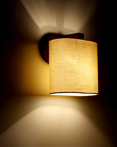 LIGHT ANGLE Wooden Surface Mounted Classic Fabric Oval Shape Wall Lamps (Beige)