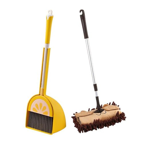 ATORSE® Household Mini Kids Broom And Dustpan Set Cleaning Toy For Home Kitchen Yellow And Brown Mop