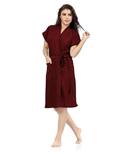 ELEVANTO Bathrobes for Women & Bathrobes for Girls: Everyday Terry Unisex Collection with Kimono Collar, Half Sleeve, 1 Pocket | Soft & Lightweight Comfort bath robe (MEHROON)