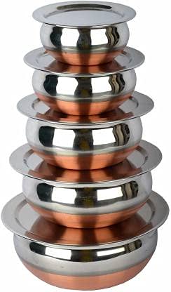 LiMETRO STEEL Set Of 5 Copper Bottom Stainless Steel Handi Set/Cookware Set With Lid (Capacity : 0.5 Ltr, 0.75 Ltr, 1 Ltr, 1.5 Ltr, 2 Ltr) Cookware Set (5 Pieces) (Steel), 1500 ML